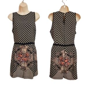 Forever 21 Fleur-de-lis Floral Romper Navy Beige Large